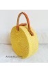 coloring rattan circle leather handbags yellow color